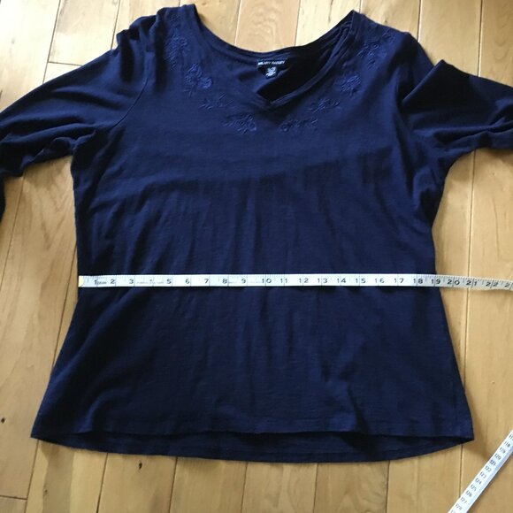 Cotton Modal Hilary Radley Soft Navy Blue With Floral Embroidered Collar - Picture 13 of 16